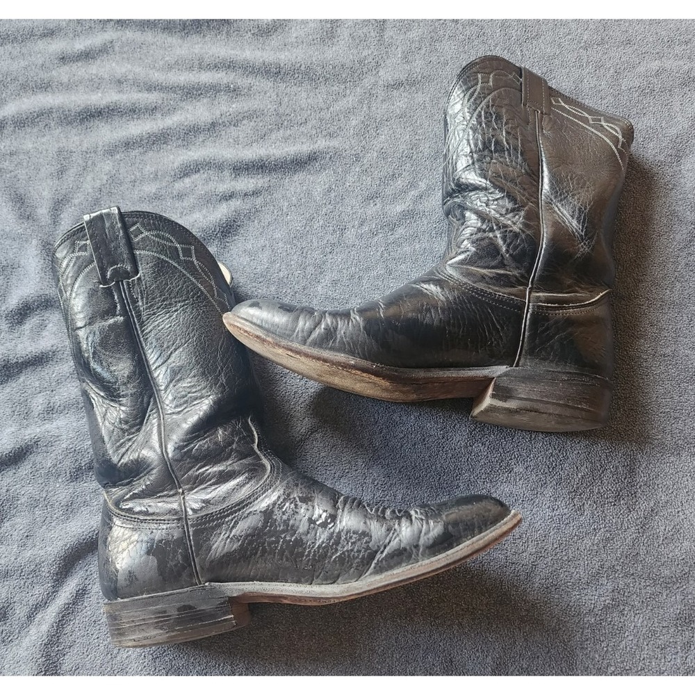 Vintage Nocona Boots Mens 8.5 D Ranch cowboy Black Leather Made In USA